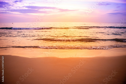Sunset at the beach, relaxation, peaceful beach, holiday and vacation destination, evening outdoor day light © sirirak