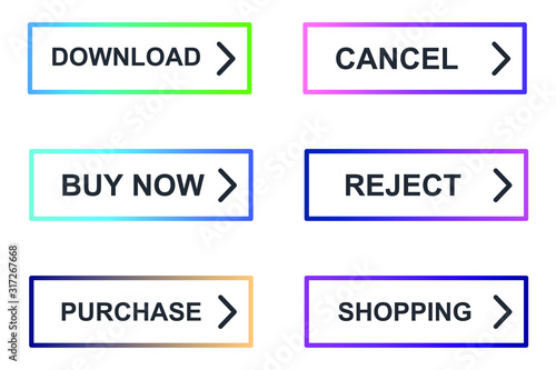 Set of modern material style buttons for website, mobile app and infographic template Different gradient colors illustration graphic and web design.