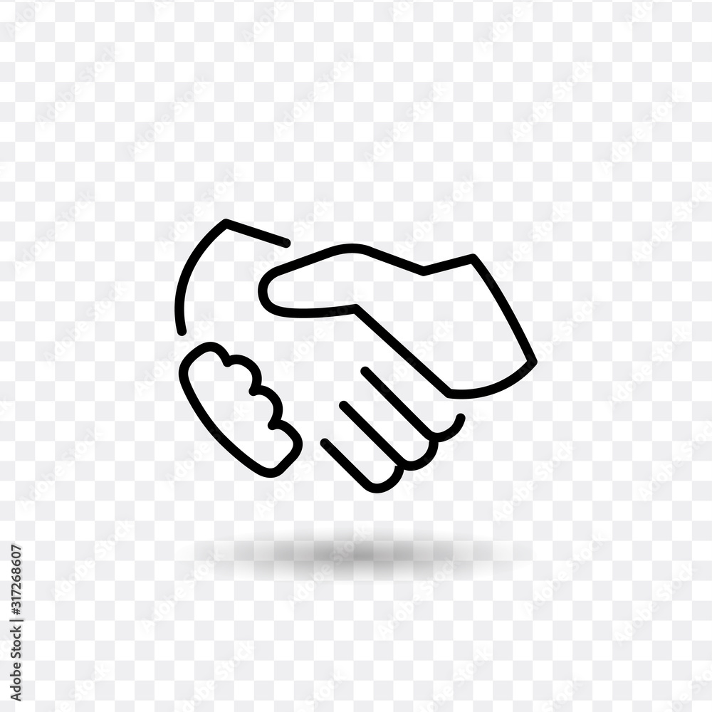 Fototapeta premium business icon handshake, thin line, black color with shadow. Stock vector illustration isolated on white background.