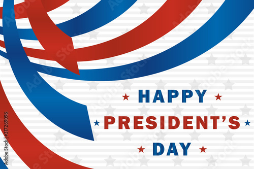 Festive banner with the symbols of the United States of America and the inscription on it. Presidents Day - The birthday of Abraham Lincoln and George Washington. Ability to change the background.