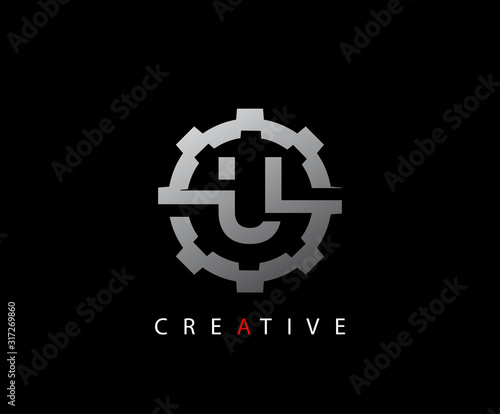 Abstract Gear Initial Letter U Technology logo icon vector design concept.