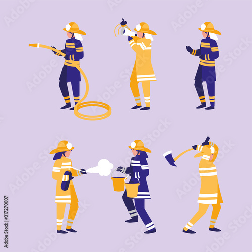 Set of firefighter men vector design