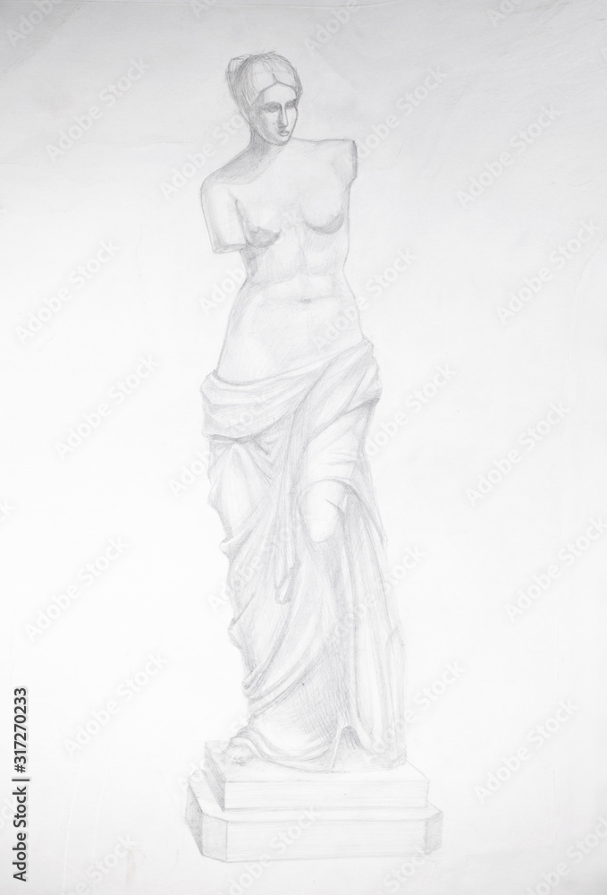 Pencil drawing statue of Venus de Milos