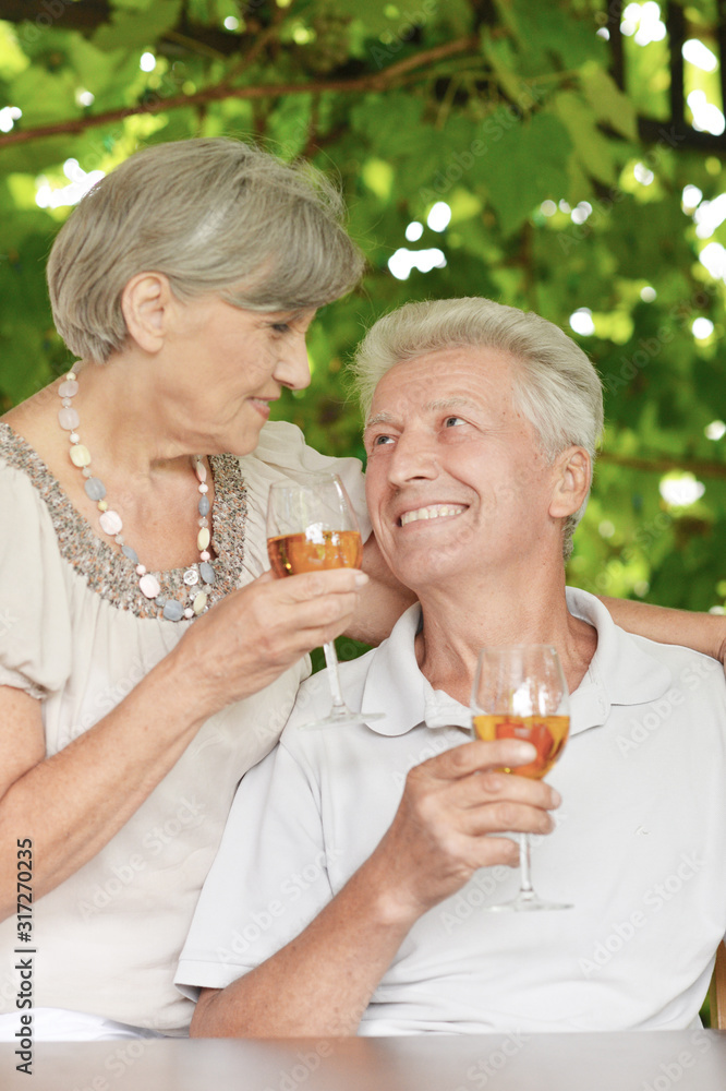 Close up portrait of old couple drinking wine Close up portrait of old couple drinking wine