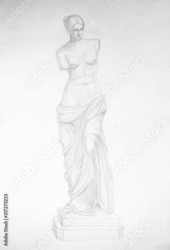 Pencil drawing statue of Venus de Milos © Andrey_Arkusha