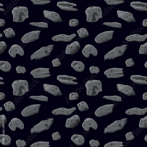 Asteroid cartoon seamless pattern. Vector.