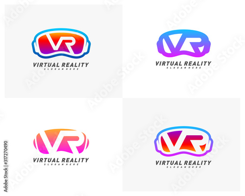 Set of Virtual Reality logo template design vector, VR Letter Logo Design with Creative Modern Trendy Typography
