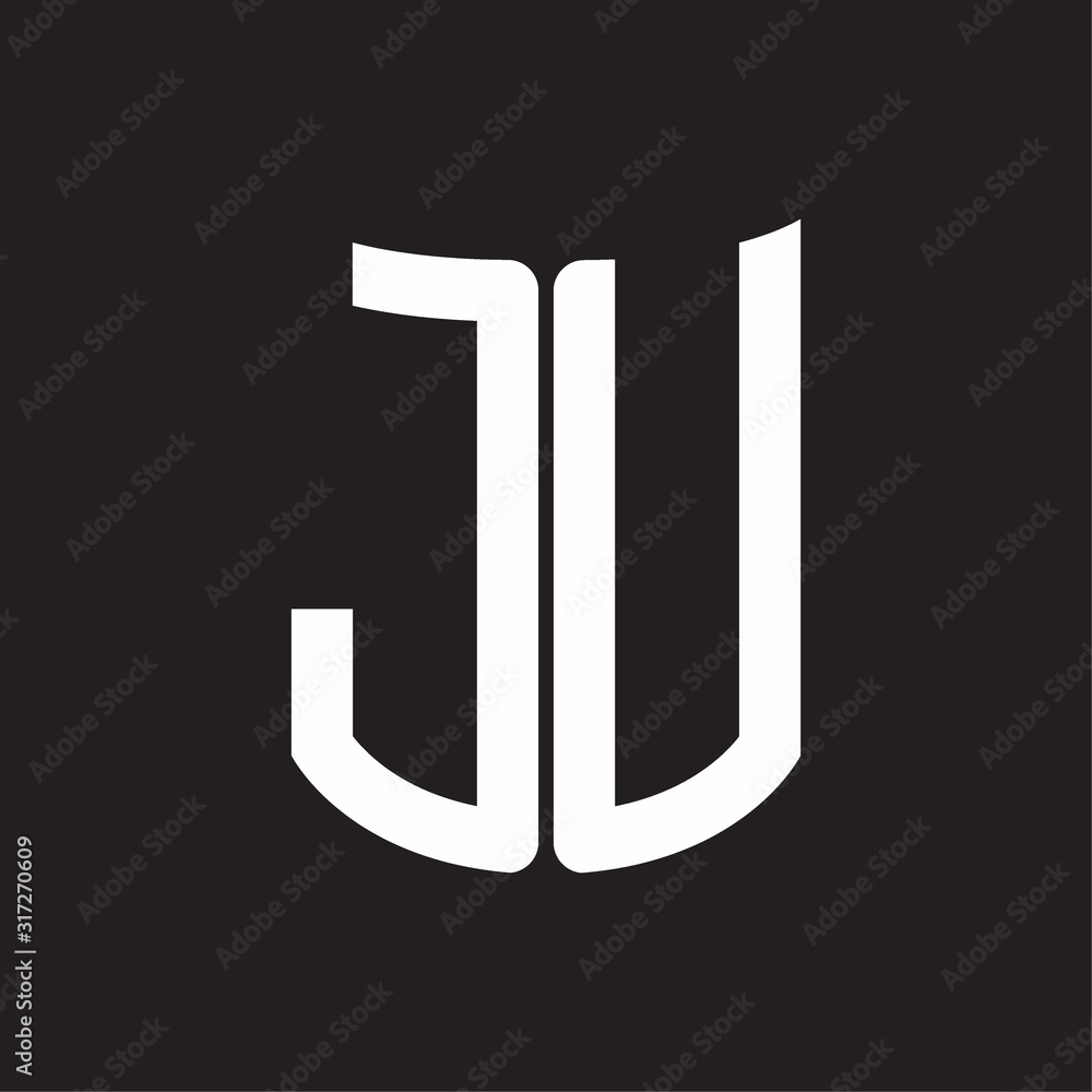 JU Logo monogram with ribbon style design template on black background JU Logo monogram with ribbon style design template on black background