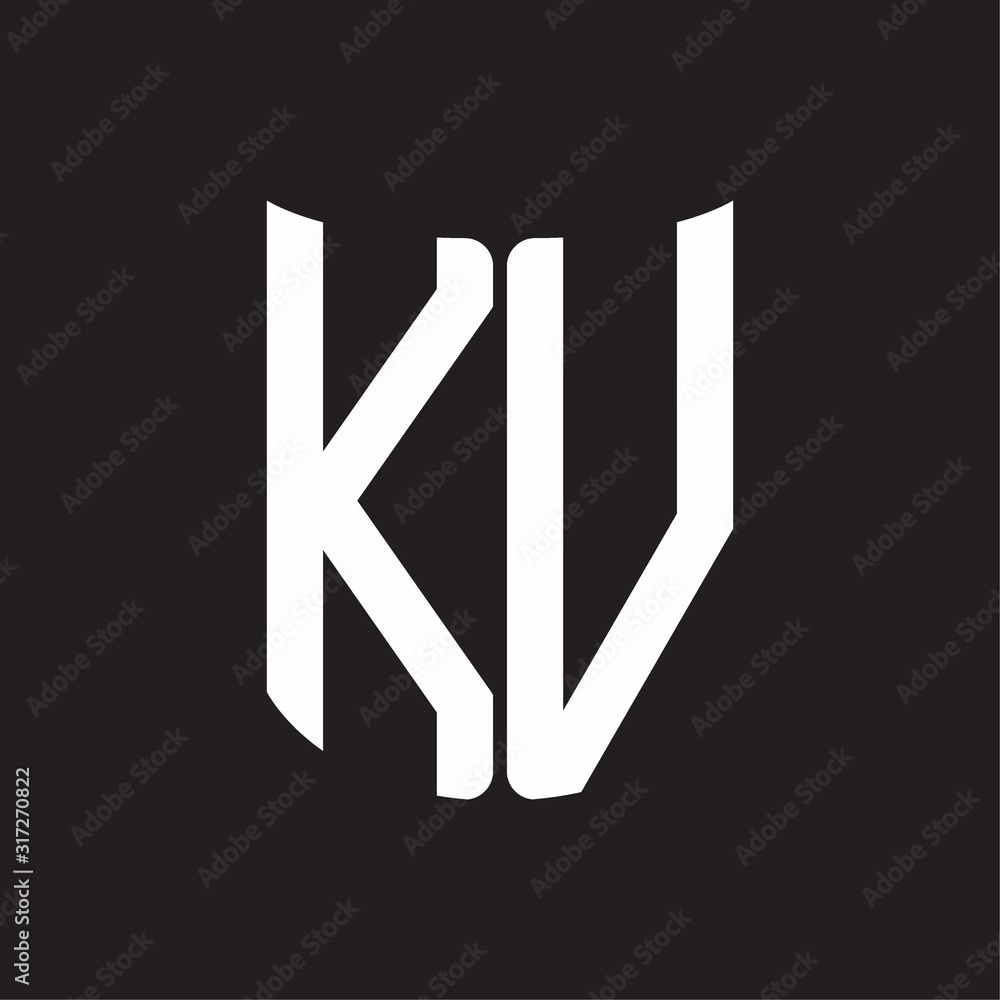 KV Logo monogram with ribbon style design template on black background KV Logo monogram with ribbon style design template on black background