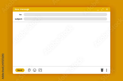 Blank email screen mockup. Mail window interface, message internet website panel screen. Vector illustration 