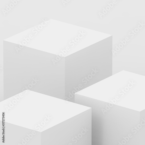 3d gray white cube and box podium .. minimal scene studio background. Abstract 3d geometric shape object illustration render. Display for online business product.