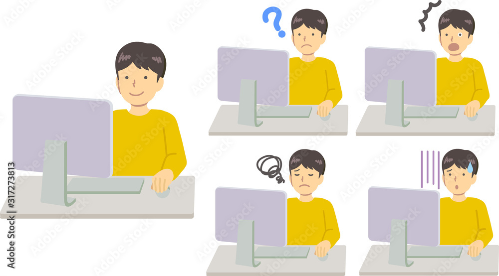 パソコンを操作する男の子セット