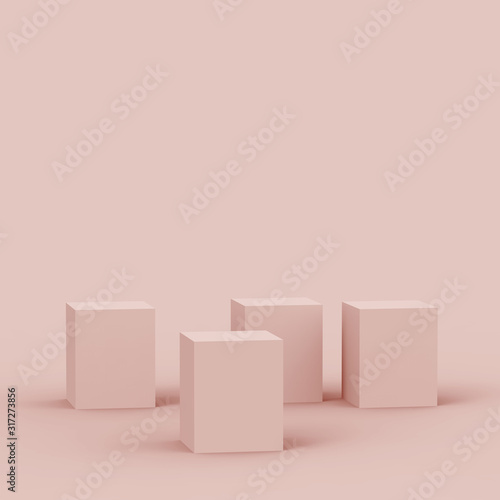 3d dusty pink cube and box podium minimal scene studio background. Abstract 3d geometric shape object illustration render. Natural color tones. © Mama pig