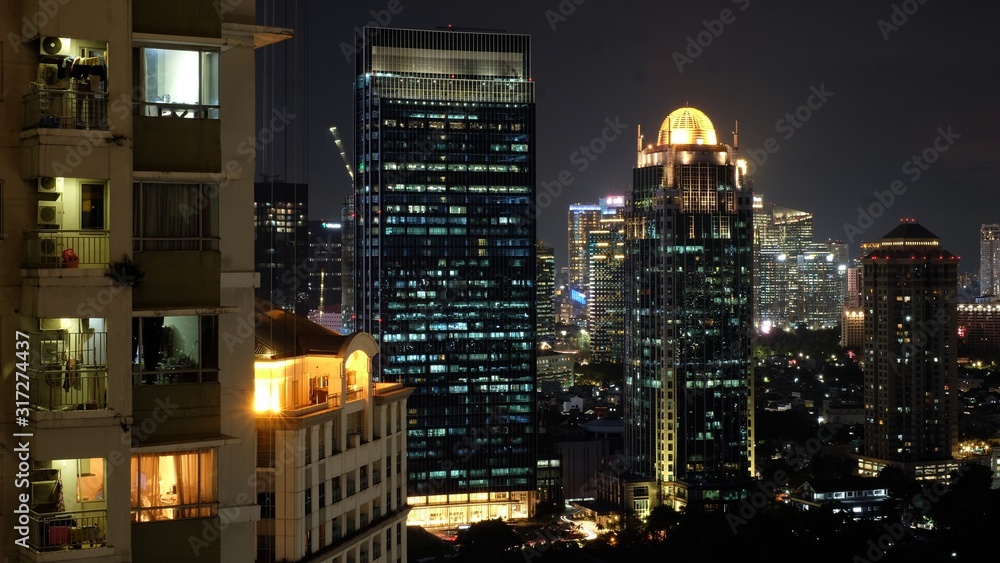 Evening view from an apartment building in Central Jakarta Evening view from an apartment building in Central Jakarta