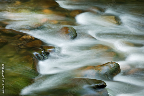Landscape of the Little River captured with motion, Great Smoky Mountains National Park, Tennessee, USA