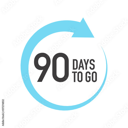 Ninety four days to go icon. Round symbol with blue arrow.