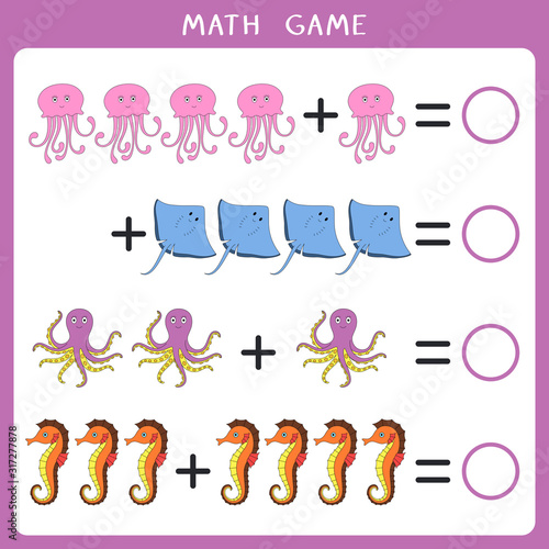 Educational math game for kids. Add and write the result