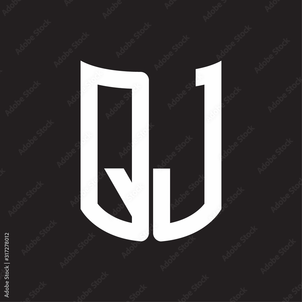 QJ Logo monogram with ribbon style design template on black background
