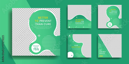 Editable Healthcare social media post template with cover blue,instagram story collection and post frame. Collage. Giveaway. layout. Mock up. cover. banner. Social networking background. square puzzle