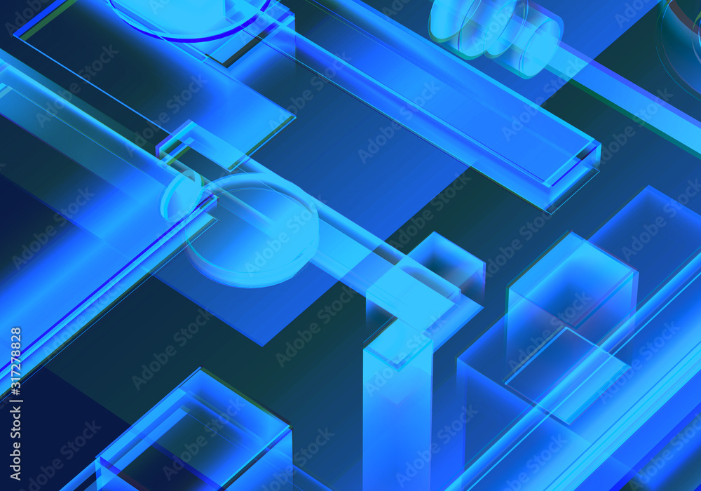 Cyber blue isometric neon city virtual reality background. Abstract technology innovation future digital background. 3d rendering. Cyber blue isometric neon city virtual reality background. Abstract technology innovation future digital background. 3d rendering.