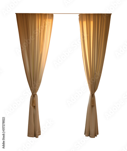 Beautiful elegant brown curtains on white background