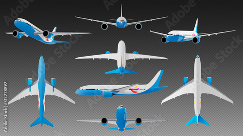 Set of the vector airplane on a transparent background. photo