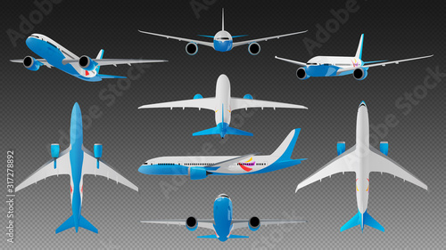 Set of the vector airplane on a transparent background.