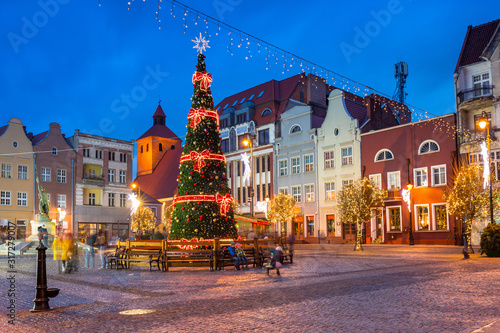 Beautiful christmas decorations on the market squere of Grudziadz, Poland