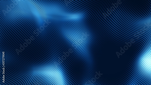 Dot white blue wave light screen gradient texture background. Abstract  technology big data digital background. 3d rendering.