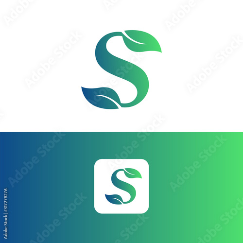 letter S and leaf logo vector, Eco Logo Design. Letter S Vector