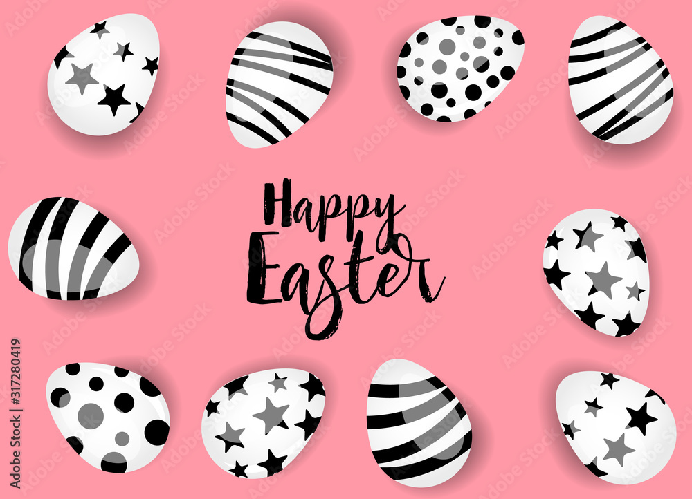 Vector illustration Happy Easter background. Top view of easter eggs. Greeting cards and decoration for Easter