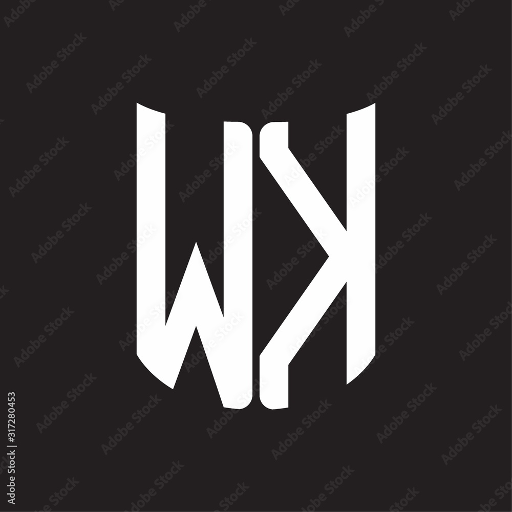 WK Logo monogram with ribbon style design template on black background WK Logo monogram with ribbon style design template on black background