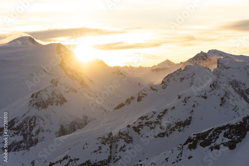 beautiful soft sunset in mountains