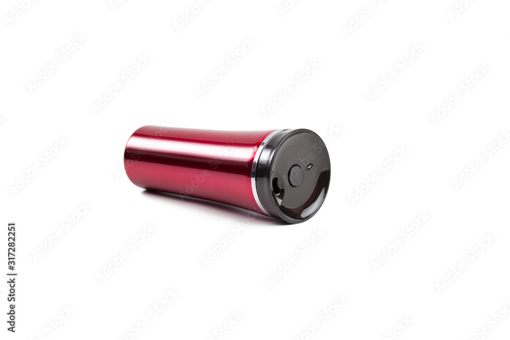 red burgundy thermos on a white background isolated red burgundy thermos on a white background isolated