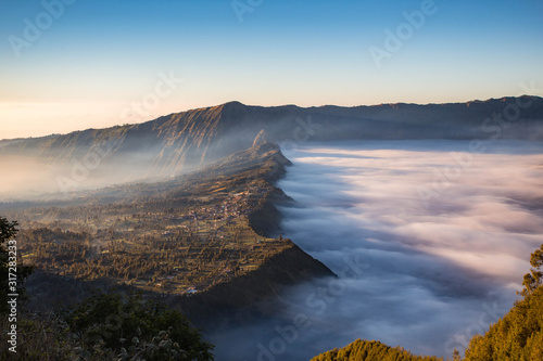 Bromo volcano at sunrise and Foggy in the morning, Indonesia.
