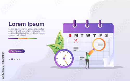 schedule and planning concept, personal study plan creation, business time planning, events and news, reminder and schedule. Can use for web landing page, banner, mobile app. Flat design vector