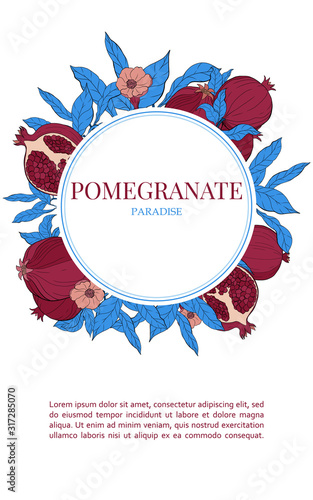 Vector vertical banners with with pomegranate fruits on white background.