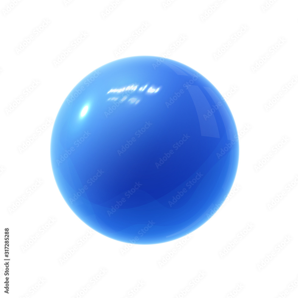Realistic blue glossy 3D sphere with reflections.