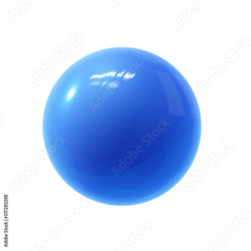 Realistic blue glossy 3D sphere with reflections.