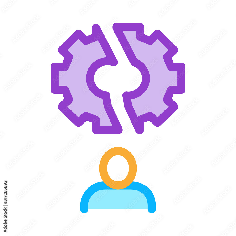 Broken Gear Man Icon Vector. Outline Broken Gear Man Sign. Isolated Contour Symbol Illustration Broken Gear Man Icon Vector. Outline Broken Gear Man Sign. Isolated Contour Symbol Illustration