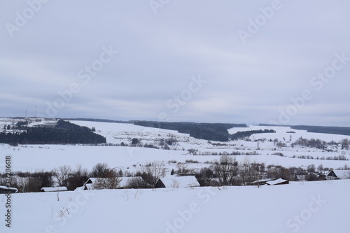 winter landscape with lake and mountains © AleShkin