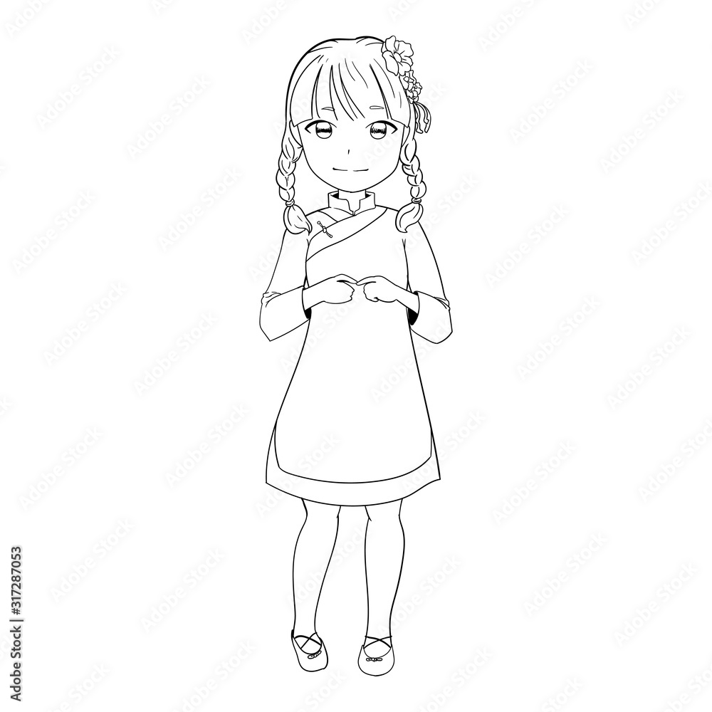 vector illustration of chinese girl line art vector illustration of chinese girl line art
