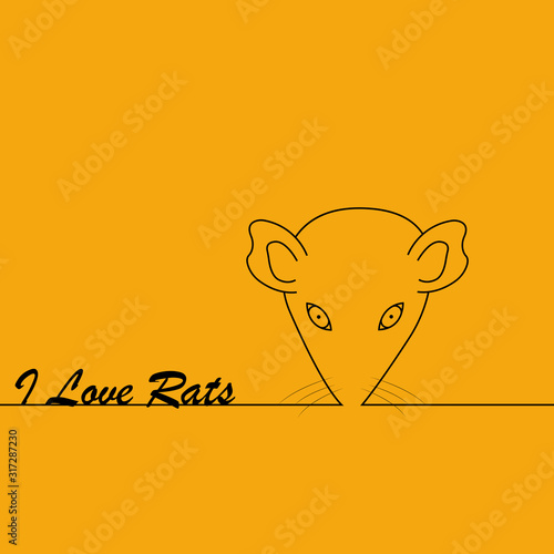 I love rats. heart black rat head. face contour vector image