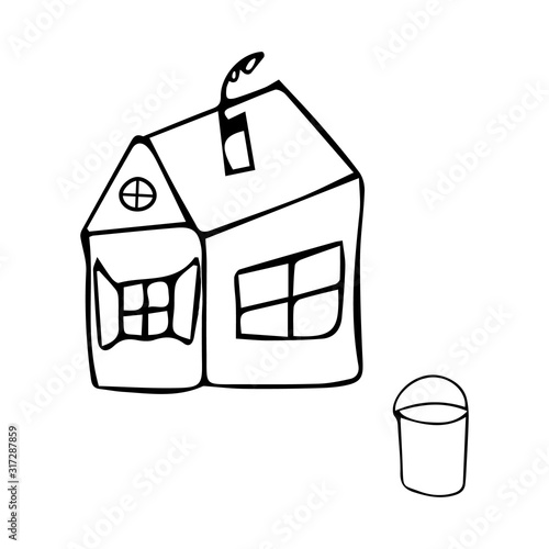 House with a bucket. House icon simple sign. House icon flat vector illustration for logo, web, app, UI.