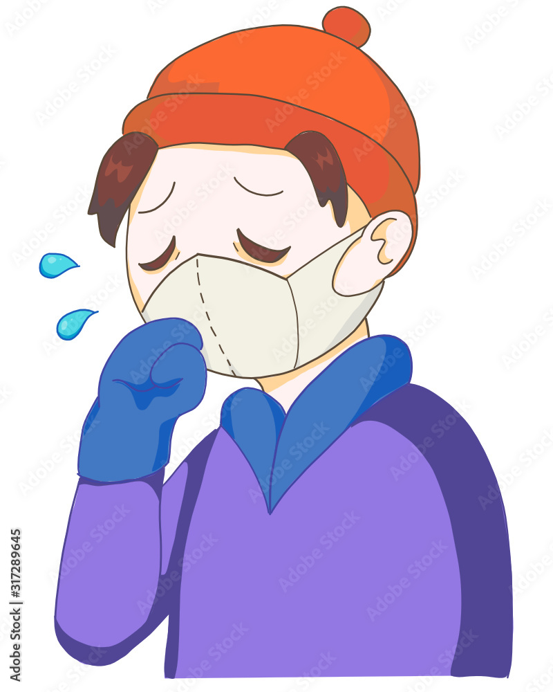 Coughing man with mask isolated illustration