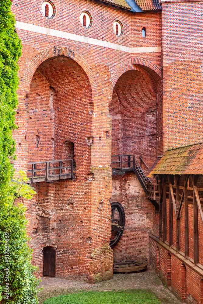 Monumental gothic defence architecture of the High Castle part of the medieval Teutonic Order Castle in Malbork, Poland