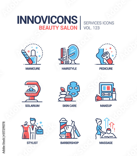 Beauty salon - vector line design style icons set