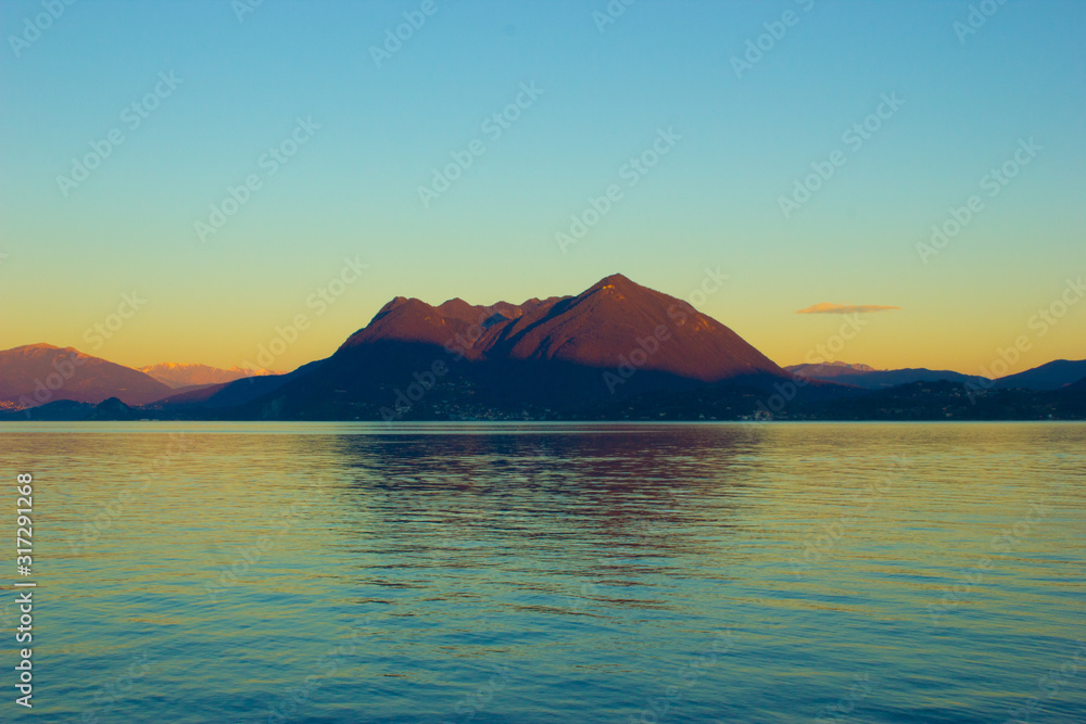 Landscape of lake maggiore in italy at dusk Landscape of lake maggiore in italy at dusk