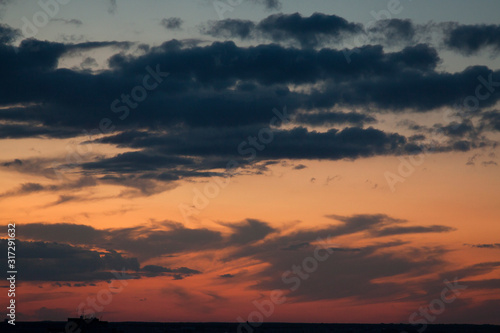 Dusk clouds on the horizon, after rain time.