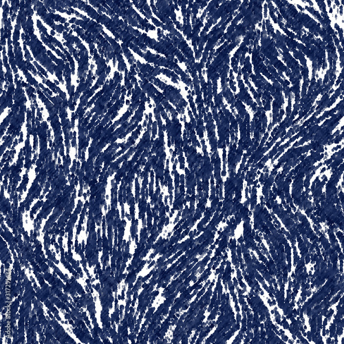 Indigo cyanotype dyed effect distressed worn bleached graphical motif. Noisy brushed faded mottled, intricate grungy stained navy design. Seamless repeat vector eps 10 pattern swatch.